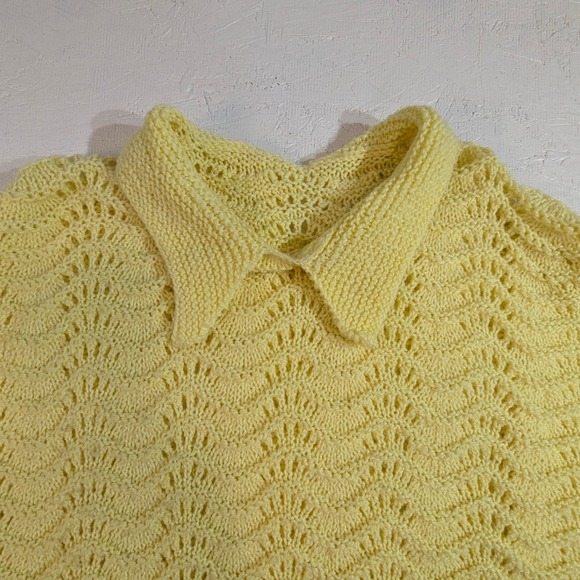 The Unbranded Brand Sweaters - Vintage Yellow Knit Polo Shirt Short Sleeve Crochet Lace Womens READ